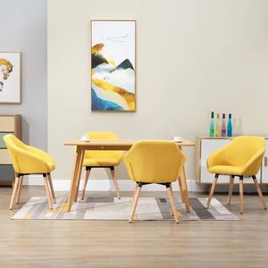 Ensemble de 4 chaises de salle à manger en bois massif, polyester jaune, taille standard - Product Image 1