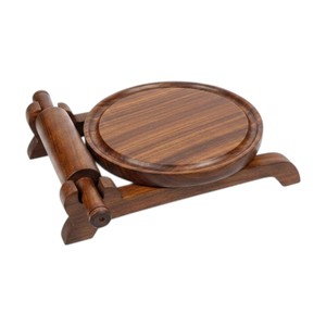 Wooden Eco-Friendly Roti <b>Maker</b> Chakla Belan Set Natural Wood Rolling Board Pin Holder for <b>Chapati</b> Tortilla Kitchen Tool - Product Image 1