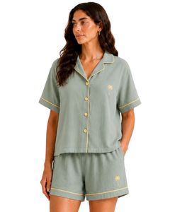Customized Sage <b>Green</b> Women Pajama Set Short Sleeve Button Down Sleepwear Soft Breathable Summer Nightwear Casual Lounge Set - Product Image 1