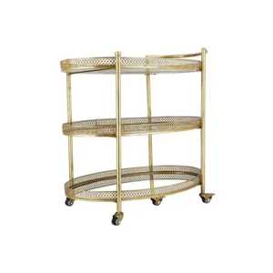 Modern Champagne Gold Bar <b>Cart</b> 2 Tier Glass Mirror Serving Trolley Elegant Rolling Wine Beverage Kitchen Storage Organizer - Product Image 4