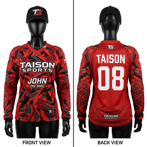 Camiseta de paintball para mujer, 190 GSM, poliéster de alta calidad, malla transpirable, paneles dorados y negros, protección acolchada, logotipo personalizado, ajuste a medida. - Product Image 2