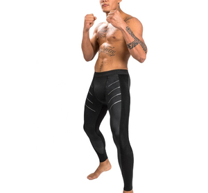 Leggings de compression intégrale pour hommes, noir uni, taille élastique, en Spandex et Nylon, motif design - Product Image 1