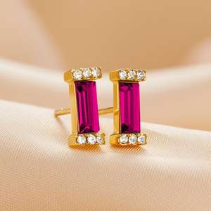 Pendientes de rubí natural en oro, plata de ley 925, chapados en oro de 14 quilates, pendientes de rubí con piedra de nacimiento de julio, joyería de Leo, regalo para mujer - Product Image 2