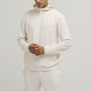 <b>Men's</b> <b>Cream</b> Hooded Sweatshirt Regular Fit Solid Color Casual Pullover Cotton Knitted Autumn Wear - Product Image 3