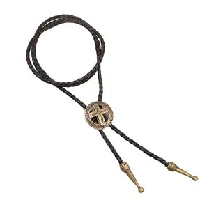 Retro Alloy Pendant Bolo Tie-Adjustable Genuine Leather Cowboy Necktie for Men & Boys - Product Image 3