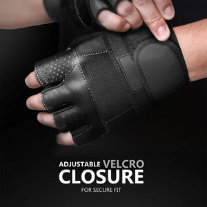 Gants de fitness en cuir pour musculation, demi-doigts, couleur noire, pour l'haltérophilie et l'entraînement en salle de sport, avec sangle de poignet réglable - Product Image 6