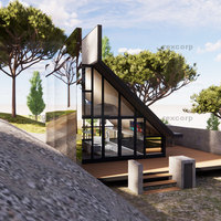 Conception unique de maison modulaire en forme de A, cabane moderne en forme de A avec lits mezzanine et balcon, idéale pour les voyageurs