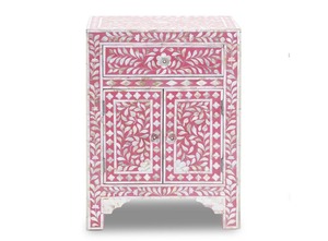 Table de chevet moderne en nacre et à motif floral rose, meuble de salon avec trois tiroirs - Product Image 3