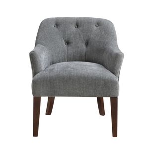 Poltrona Moderna Grigia con Schienale Trapuntato e Telaio Robusto in Compensato, Sedia Imbottita per Arredamento Soggiorno - Product Image 2