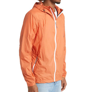 <b>Men's</b> Orange Hooded Windproof Lightweight <b>Jacket</b> Casual Spring Outerwear with Zipper Closure and Polyester Material - Product Image 2
