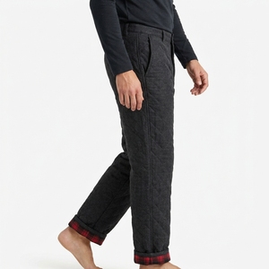 <b>Men's</b> Woolen Quilted Thermal <b>Trousers</b> with Elastic Waist Midweight Plaid Cuffs-Winter Sleepwear <b>Lounge</b> Wear - Product Image 1