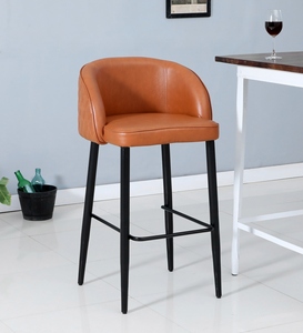 Tabouret de bar en cuir PU marron, design industriel moderne, hauteur réglable, meubles de cuisine, structure en acier thermolaqué - Product Image 4