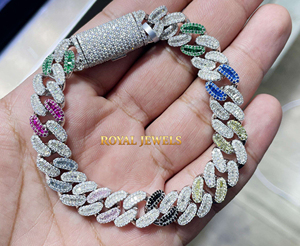 925 Sterling <b>Silver</b> Moissanite Cuban Link <b>Bracelet</b> Iced Out Chain <b>Bangle</b> Round and Oval Stone Hip Hop Jewelry - Product Image 1