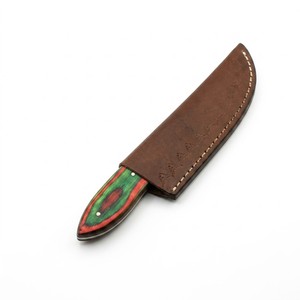 Cuchillo de Caza y Camping EDC de Hoja Fija de Acero al Carbono Hecho a Mano, Mango de Madera Pakka Roja y Verde, Funda de Cuero, Directo de Fábrica - Product Image 3