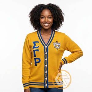 Cardigan d'hiver personnalisé en acrylique brodé Sigma Gamma Rho, col en V, décontracté, de haute qualité, respirant, pour femmes grecques de sororité - Product Image 2