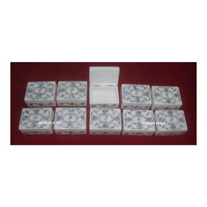 Caja de regalo de joyería cuadrada hecha a mano con mármol blanco y hermosa incrustación de nácar rosa, diseño indio, ideal para el Día de Acción de Gracias. - Product Image 4