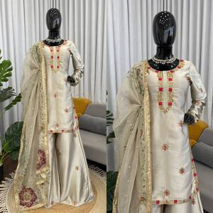 Ensemble haut, palazzo et dupatta TENNECY pour femme, nouveau design, en satin de soie extensible, réversible, séchage rapide, sans plis, toutes saisons, mariage - Product Image 5