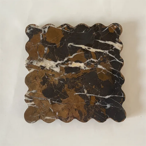 Plateau de service carré festonné en marbre noir et or, pierre naturelle, décoration de luxe pour la maison, revêtement mural de cuisine résistant au feu - Product Image 3