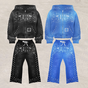 Men's Full Zip Hooded <b>Tracksuit</b> 450g Cotton DTG Printed Casual Autumn Wear Regular Fit Solid Color - Product Image 1