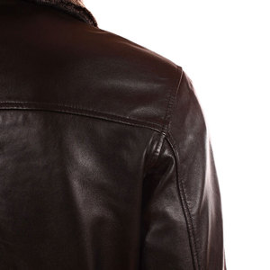 Nouvelle veste bomber pilote en cuir véritable écologique à col montant pour l'hiver / Veste homme côtelée marron chocolat 2026 - Product Image 3