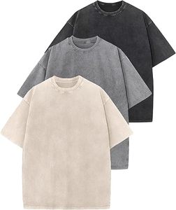 T-shirt d'été à col en V avec poche, coupe classique, 100% coton, effet délavé - Product Image 1