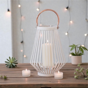 White Geometric Metal <b>Lantern</b> With <b>Copper</b> Plated Handle For Home Decoration Nordic Style - Product Image 6