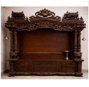 ห้องบูชาไม้ดีไซน์หรูหรา รูปแบบนกยูง สีน้ำตาล พร้อมลิ้นชักเก็บของ ห้องบูชาทำมือพร้อมเสาและระฆัง จากสหราชอาณาจักร - Product Image 1