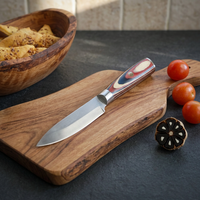 Couteau de chasse, lame en acier inoxydable, manche en bois, finition brossée, avec étui, pour droitier, style traditionnel