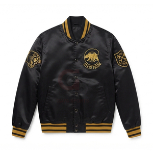 High Quality Autumn/Winter Eco-Friendly Satin Varsity Bomber Jackets Men Custom Applique Embroidery Waterproof Button Wholesale - Product Image 1
