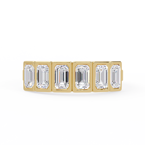 Anillo de compromiso de media eternidad con bisel de esmeralda en oro amarillo de 14K, anillos de boda nupciales con diamantes cultivados en laboratorio, proveedor mayorista - Product Image 3
