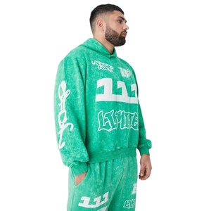 Survêtement personnalisé 100% coton délavé à l'acide survêtements imprimés avec jambe large patchwork évasé pantalon et sweat à capuche en détresse pour l'hiver - Product Image 6