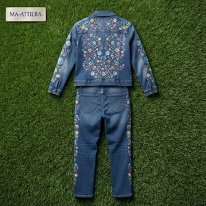 Women Blue Denim Jacket and <b>Jeans</b> Set Two Piece Casual Summer Y2K Straight Leg - Product Image 6