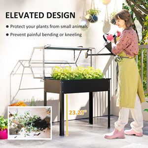 Fioriera rialzata nera con telaio in legno ecologico e copertura a serra, con gambe e foro di drenaggio per ortaggi - Product Image 5
