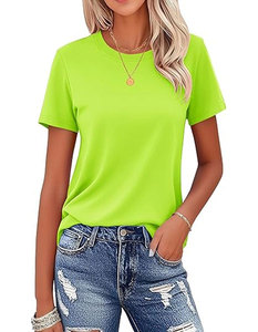 T-shirt à manches courtes col rond orange pour femme, couleur unie, jersey décontracté en coton, haut pour le printemps et l'été - Product Image 6