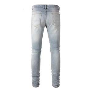 Jeans de Mezclilla Azules Rotos de Alta Calidad para Hombre, Cintura Media, Casuales, de Algodón, Diseño Personalizado con Logotipo Impreso - Product Image 3