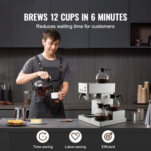 Macchina da Caffè Commerciale a Goccia da 12 Tazze con 4 Caraffe in Vetro e Piastre Riscaldanti per Decanter in Acciaio Inossidabile, Spina UK - per Hotel - Product Image 2