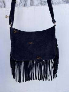 Sac bandoulière en cuir de vachette à franges en fourrure, patchs en cuir de vachette, sac à main en fourrure, sac bandoulière, sacs tendance style gypsy, vente chaude - Product Image 2