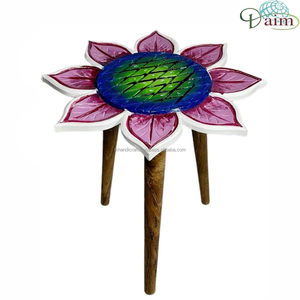 Nouvel arrivage de table d'appoint en bois de tournesol antique table basse élégante personnalisée peinte à la main en jaune pour enfants produit en vrac à la maison - Product Image 4