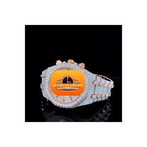 Montre de luxe pour homme NM JEWELLRY WATCHES, montre à quartz hip-hop, 45 mm, lunette sertie de diamants, bracelet en acier inoxydable, affichage analogique, date automatique - Product Image 3