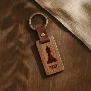 <b>Custom</b> Chess Piece Keychain, Personalized Walnut Wood Keychain with Name, Gift for Chess Player, Wooden <b>Key</b> <b>Ring</b> - Product Image 4