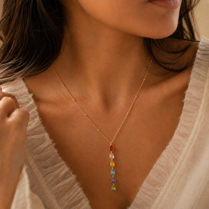Iris <b>Rainbow</b> Crystal <b>Drop</b> Necklace For Women Gold Tone Long Pendant Necklace Luxury Everyday Gift For Her - Product Image 3