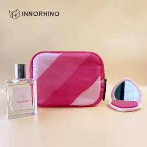 INNORHINO Eco Friendly Memory Fabric Travel Toiletry Bag Cosmetic Bag Make up Pouch with Leather Stripe