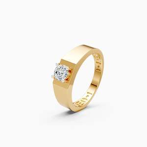 Daily Wear Lab Grown Diamond Round <b>Mens</b> Solitaire Gifting Statement <b>Ring</b> 0.54 Ct In 9K Yellow White And Rose Gold - Product Image 2