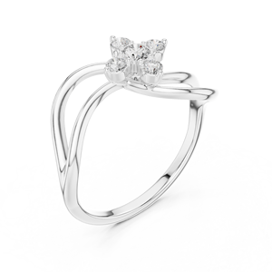Anillo de compromiso solitario con diseño floral de 0.22 CT y banda de boda con diamantes en forma de corona de pétalos - Product Image 3