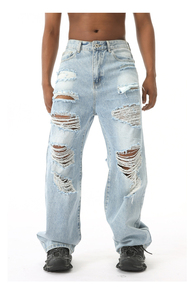 Vaqueros desgastados con parches personalizados, corte ajustado, recto, holgado, estilo streetwear, efecto apilado, denim vintage lavado, estilo Y2K, elásticos - Product Image 5