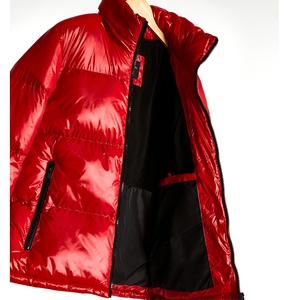 Chaqueta Acolchada Roja para Hombre, Cuello Alto, Cierre de Cremallera, Resistente al Viento, Rellena de Plumón, Ropa de Invierno Informal, Material Grueso de Poliéster - Product Image 4