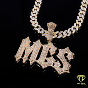 Luxury " FACE " Letter Necklace <b>Iced</b> <b>Out</b> Pendant With Cuban <b>Chain</b> Lab Grown Hip Hop Jewelry For Men Women - Product Image 4