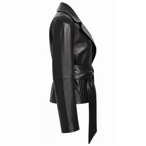 <b>Women's</b> Genuine Leather Wrap <b>Jacket</b> With Belt And Spread Collar <b>Short</b> Length Full <b>Sleeve</b> Autumn Style - Product Image 4