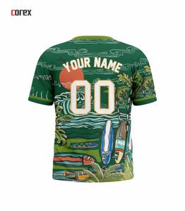 T-shirt à manches courtes Corex vert à imprimé tropical, col rond, coupe classique, style décontracté avec motif surf - Product Image 2