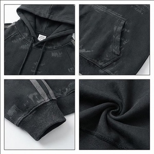 Oversized Men's Hooded Sweatshirt Black Pigment Printed <b>Raglan</b> Sleeve French Terry Cotton Casual Autumn Wear With Front Pocket - Product Image 4